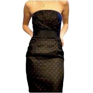 WHBM Strapless Silk Polka Dot Dress Black NWT Sz 10 Pockets  *straps included